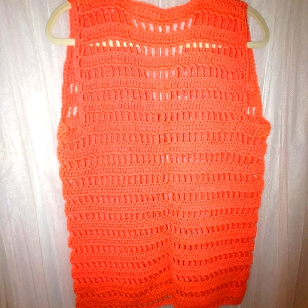 Hand Knitted 100% Wool Orange Sleeveless Cardigan